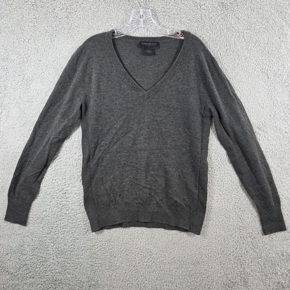 American Giant Men's Gray V-Neck Sweater Wool Cotton Blend Size S